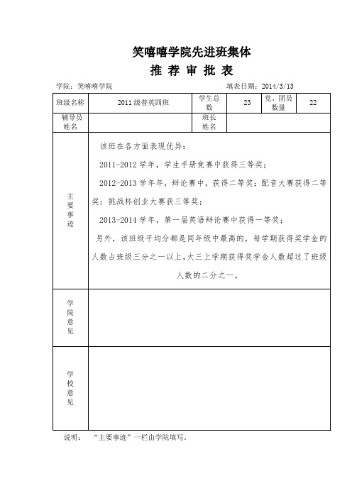 先进班集体审批表