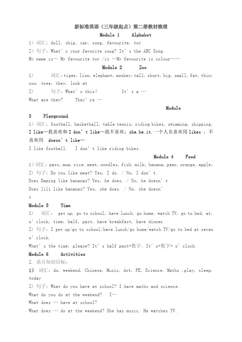 新标准英语第二册教材梳理