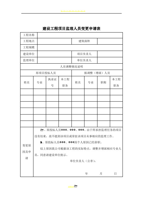 建设工程项目监理人员变更申请表