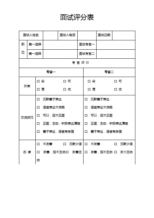 应聘人员面试评分表(标准版)