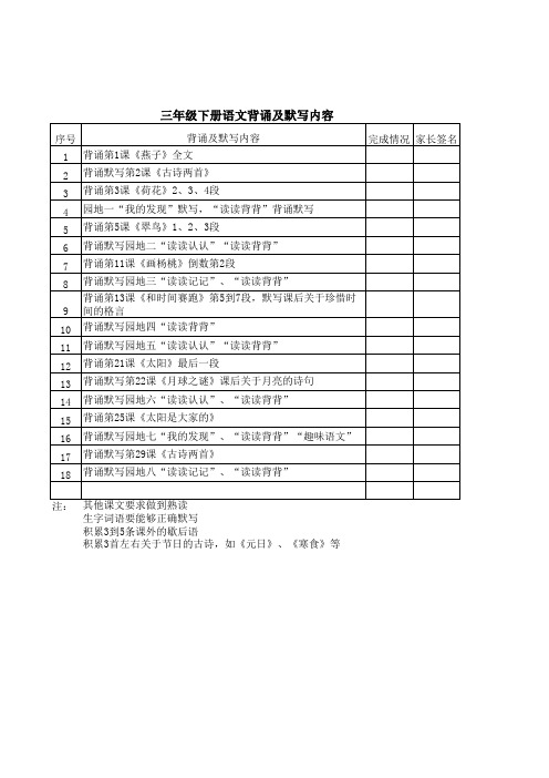 三年级语文下册背诵及默写内容