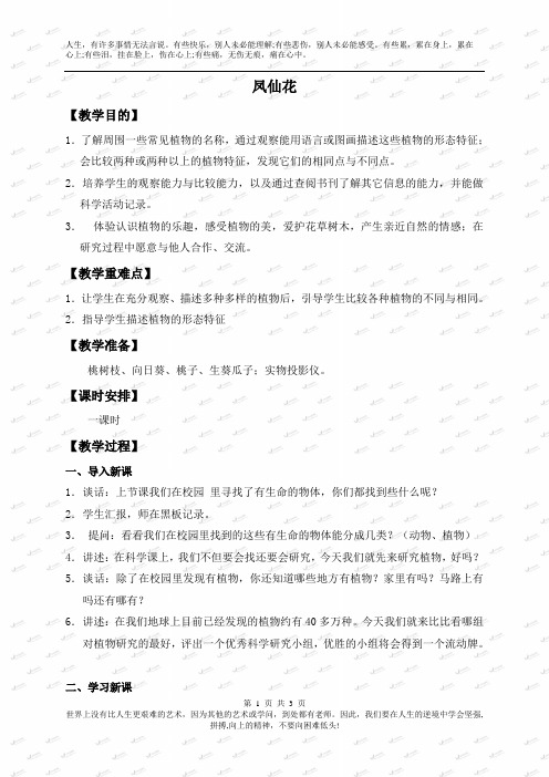 冀教小学科学三年级上册《5凤仙花》word教案(1)