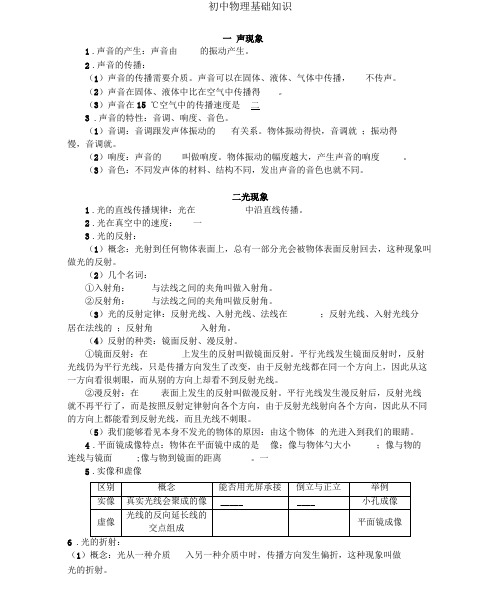 初中物理基础知识汇总