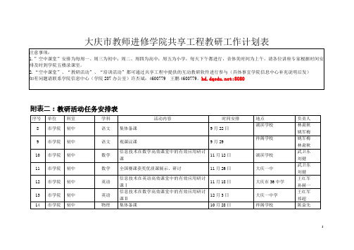 2015.9-12月互动教研工作计划表(学院2)