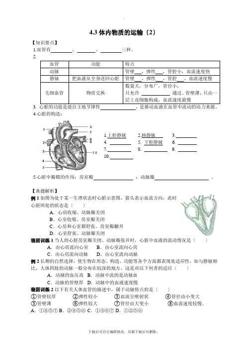 初中浙教版科学九年级上册4.3体内物质的运输(2) 学案