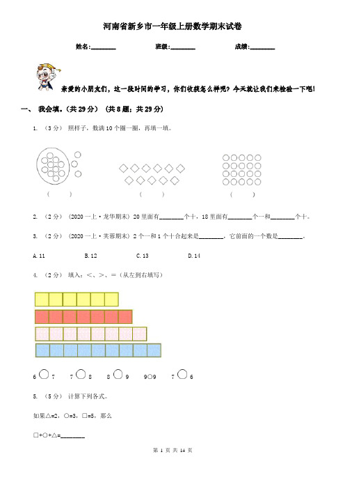 河南省新乡市一年级上册数学期末试卷