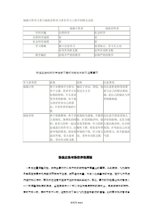 场独立性学习者与场依存性学习者在学习上的不同特点比较