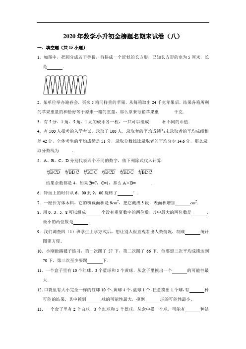 2020年数学小升初金榜题名期末试卷(八)