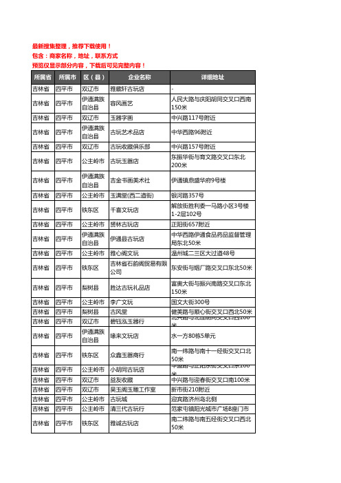 新版吉林省四平市古玩企业公司商家户名录单联系方式地址大全59家