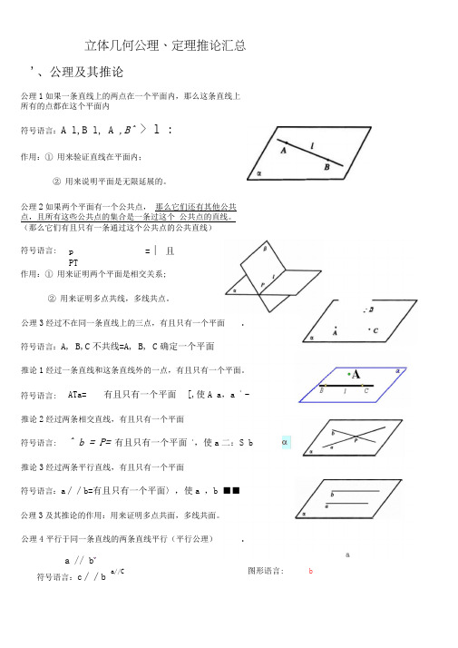 立体几何证明题定理推论汇总