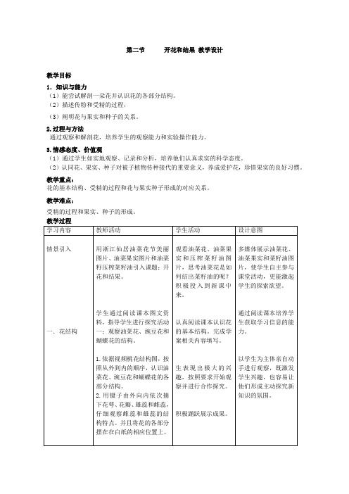 人教版初中生物学七年级上第三单元第二章第三节《开花和结果》教学设计范文