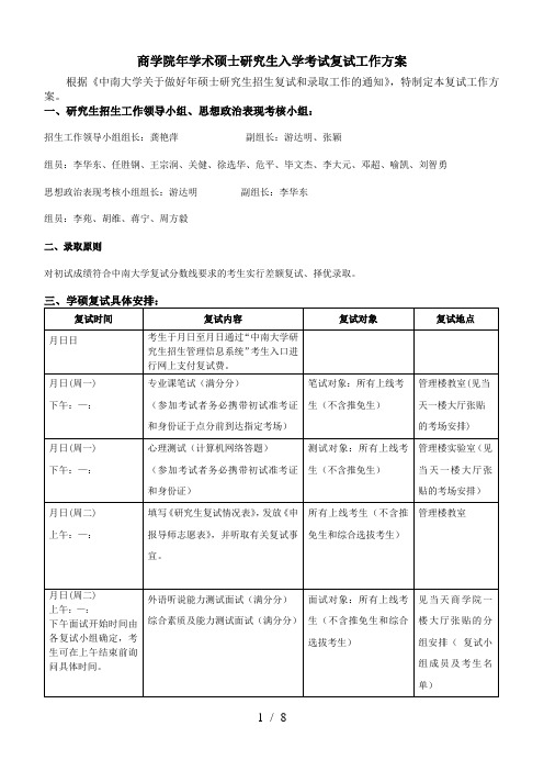 商学院2018年学术硕士研究生入学考试复试工作方案