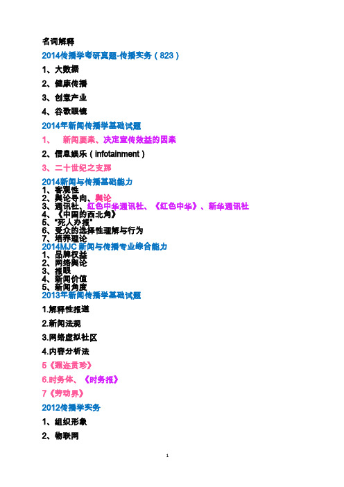 复旦大学新闻考研真题名词解释汇总1997-2014