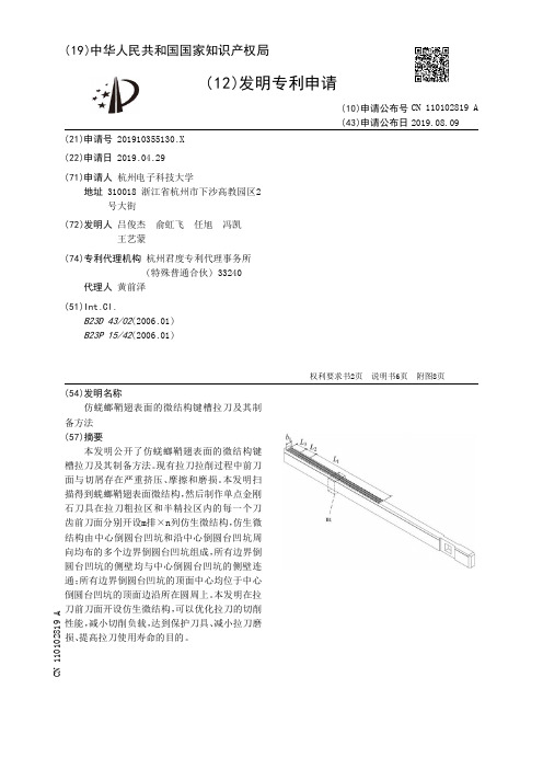 【CN110102819A】仿蜣螂鞘翅表面的微结构键槽拉刀及其制备方法【专利】