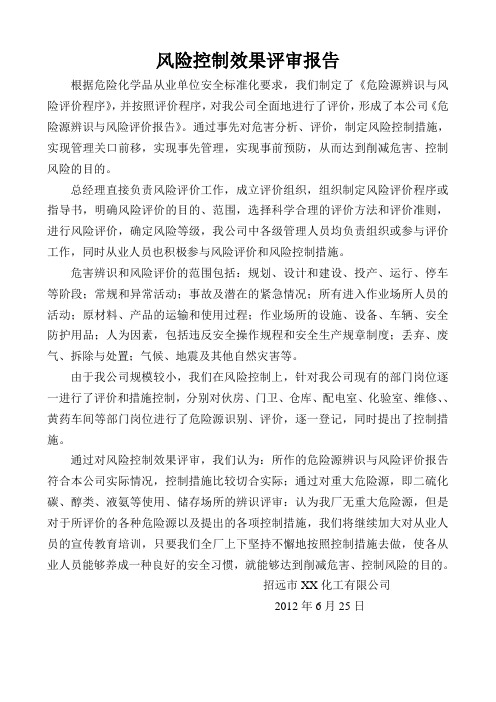 XX化工有限公司风险控制效果评审报告