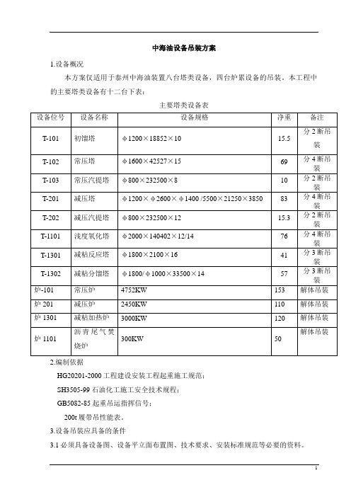 中海油设备吊装方案