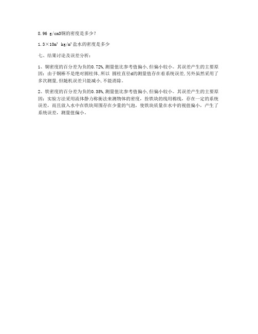 大学物理实验报告测密度