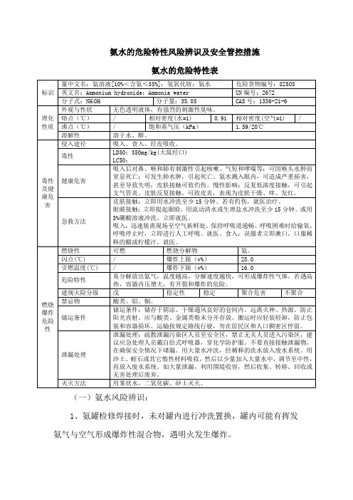 氨水的危险特性风险辨识及安全管控措施