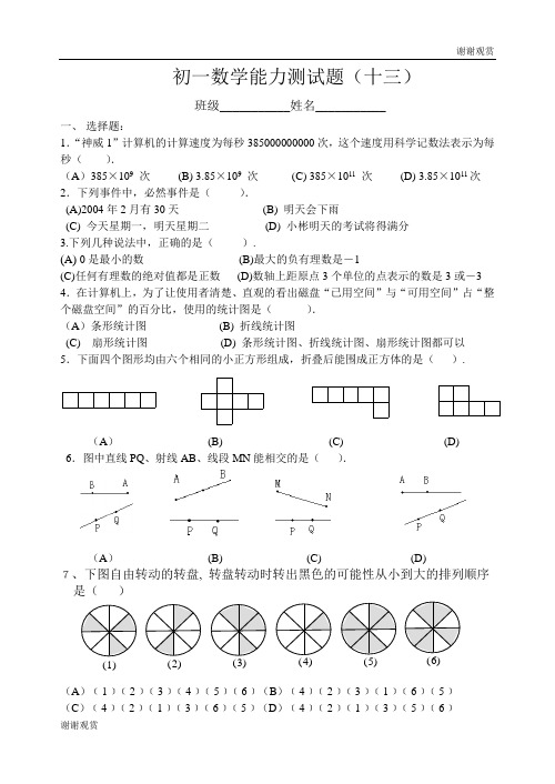 初一数学能力测试题(十三).doc