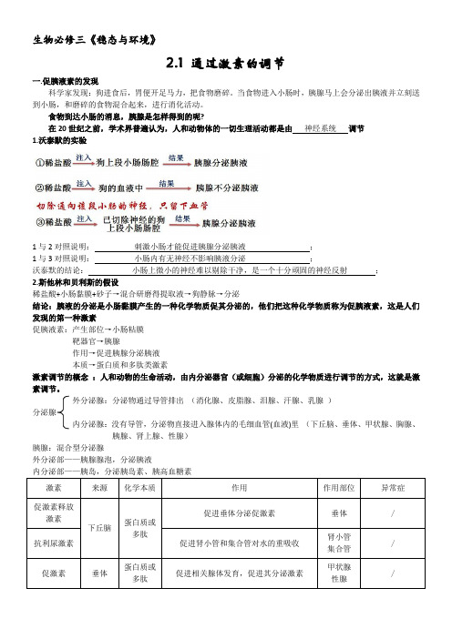 生物必修三 2.2 激素调节