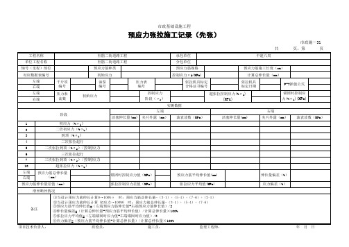 (市政施-31)预应力张拉施工记录(先张)