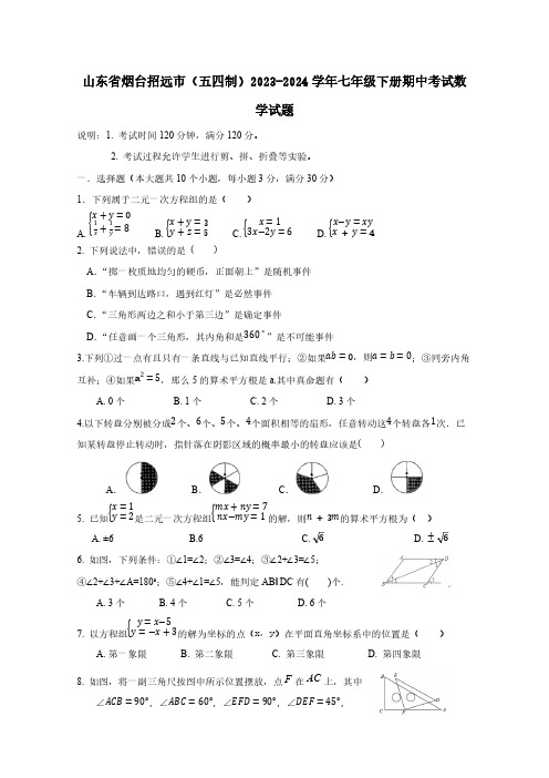 山东省烟台招远市(五四制)2023-2024学年七年级下册期中考试数学试题(附答案)