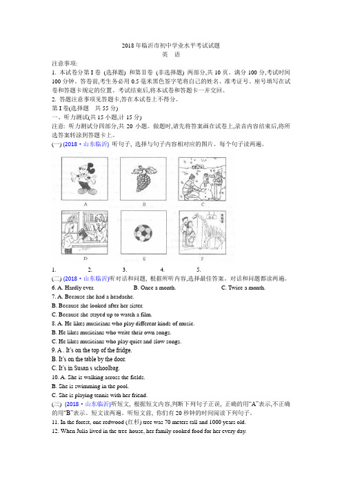 山东省临沂市2018年中考试题英语(Word版 有答案)