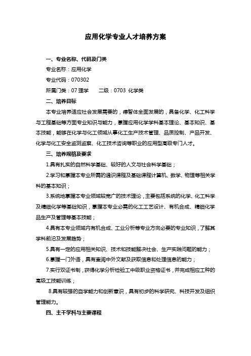 应用化学专业人才培养方案