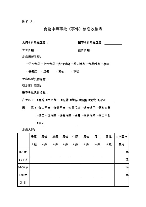 食物中毒事故事件信息收集表