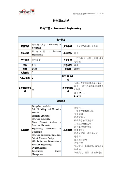 英国纽卡斯尔大学结构工程硕士申请条件