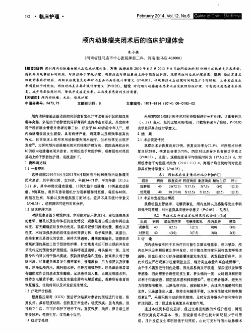 颅内动脉瘤夹闭术后的临床护理体会