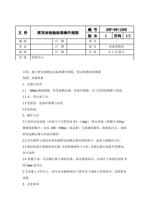 挥发油检验标准操作规程