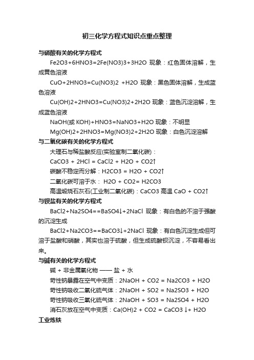 初三化学方程式知识点重点整理