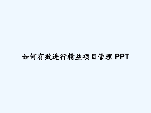 如何有效进行精益项目管理 PPT