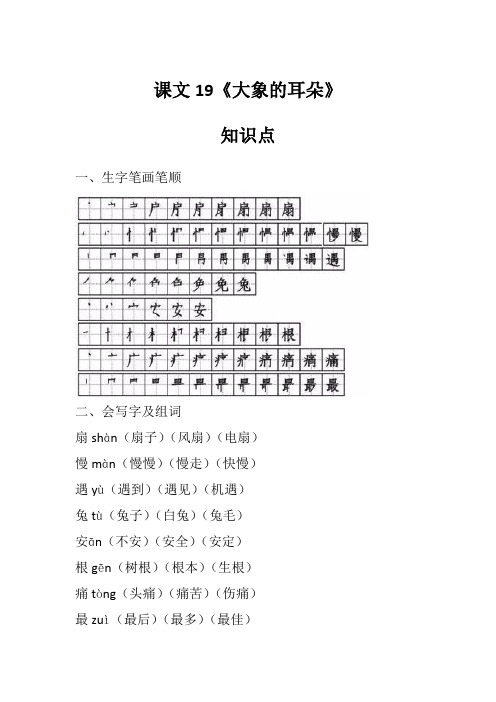 部编版二年级下册语文课文19《大象的耳朵》知识点、图文讲解