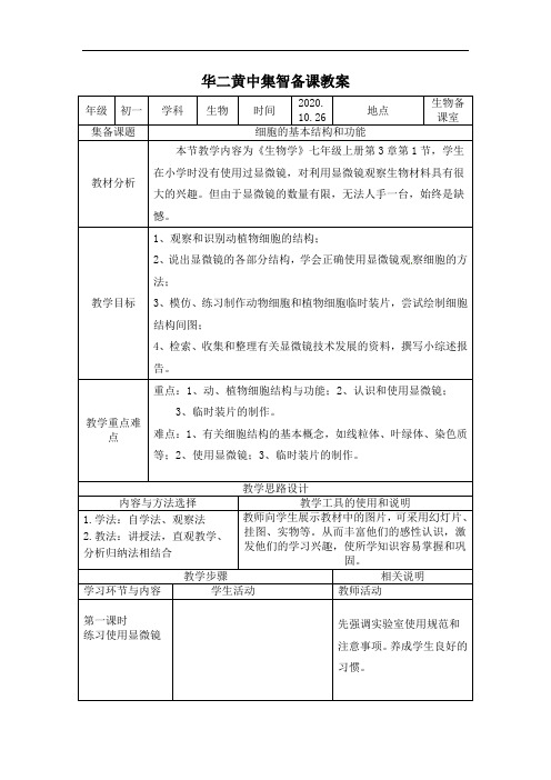 3.1细胞的基本结构和功能 教案-北师大版七年级生物上册