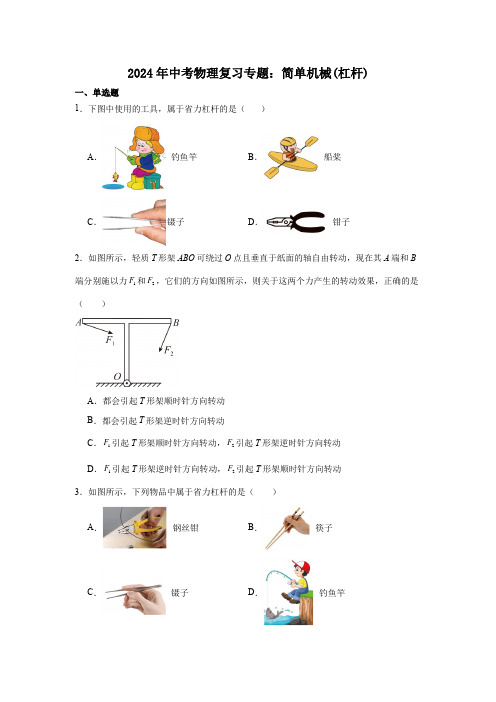 2024年中考物理复习专题：简单机械(杠杆)(含答案)