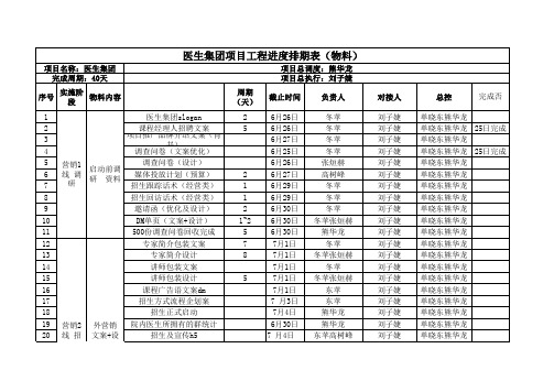 项目工程排期表