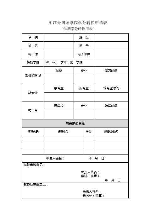 浙江外国语学院学分转换申请表