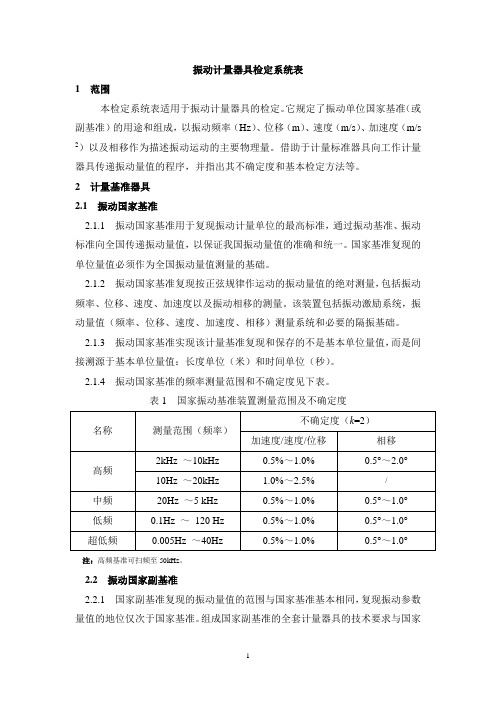 振动计量器具检定系统表