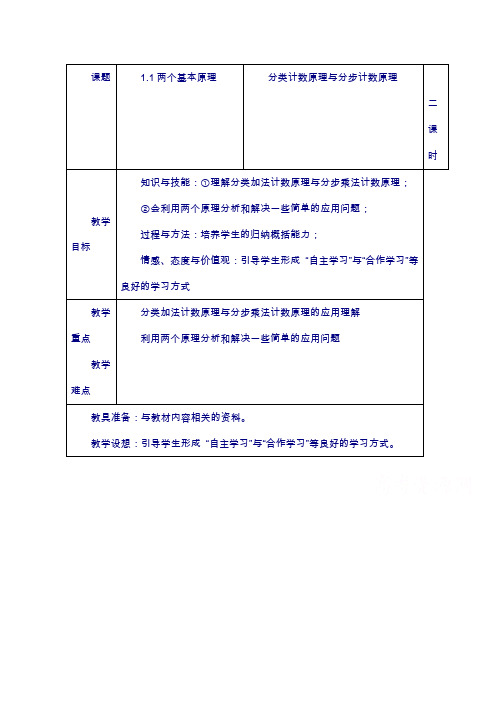 高中数学苏教版选修2-3教案 1.1 两个基本计数原理1