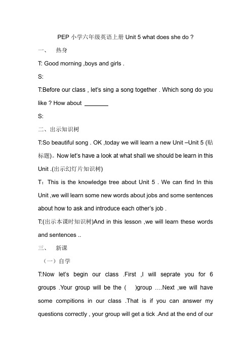 PEP小学六年级英语上册Unit 5 what does she do 教案