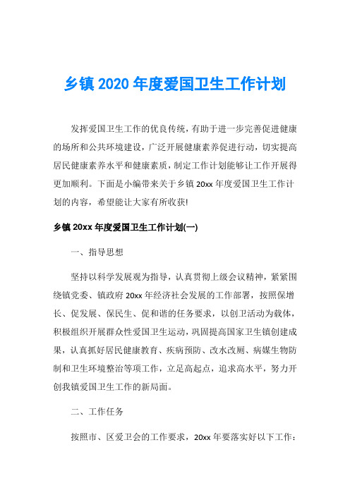 乡镇2020年度爱国卫生工作计划