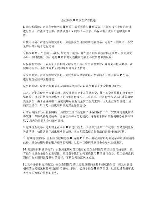 企业网银U盾安全操作概述