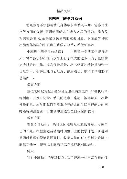 中班班主班学习总结