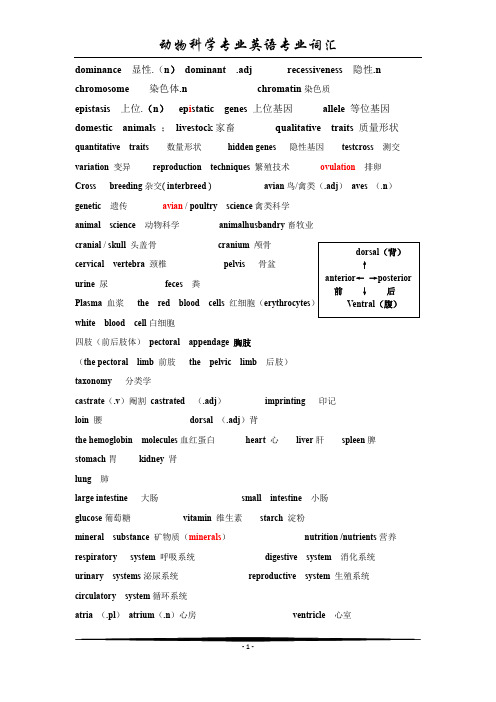 动物科学专业英语部分专业名词复习资料