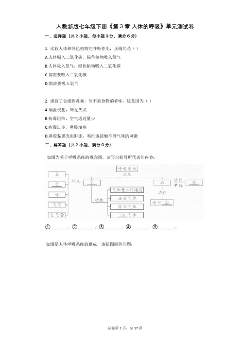 人教新版-有答案-七年级下册《第3章_人体的呼吸》单元测试卷 (1)