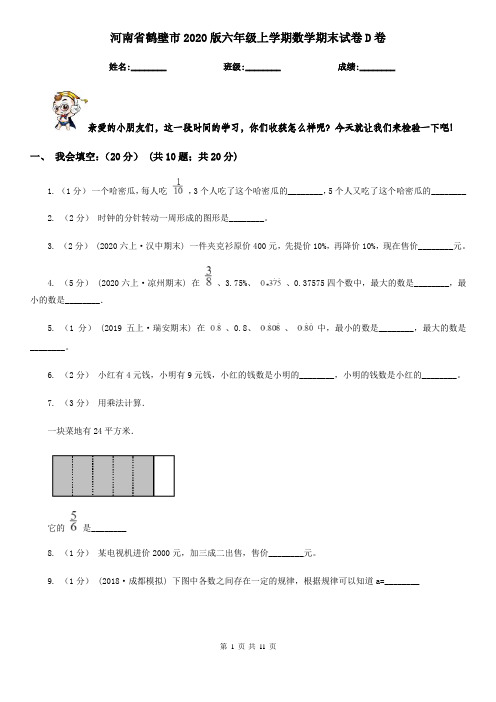 河南省鹤壁市2020版六年级上学期数学期末试卷D卷