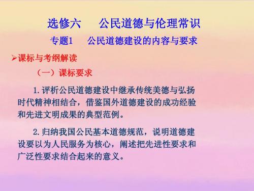 2013届高考政治 考点复习 专题1 公民道德建设的内容与要求课件 新人教版选修6