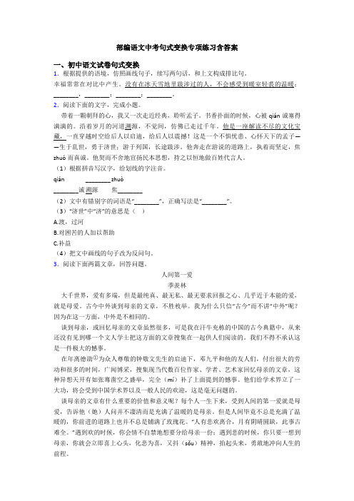 部编语文中考句式变换专项练习含答案